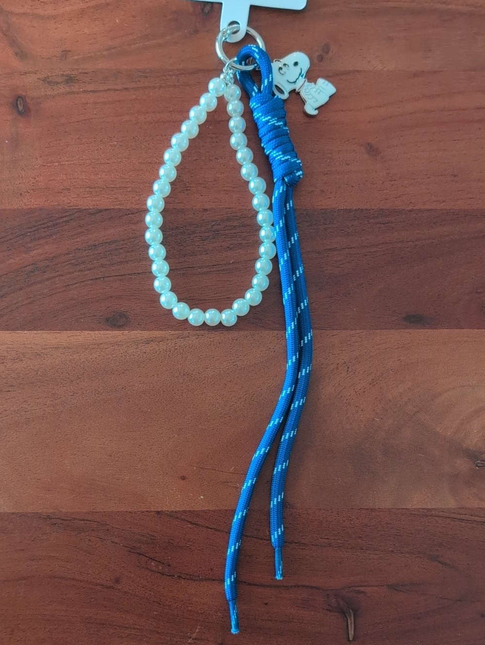 Pearl Bead Bag Charm Loop with Blue Cord Charm